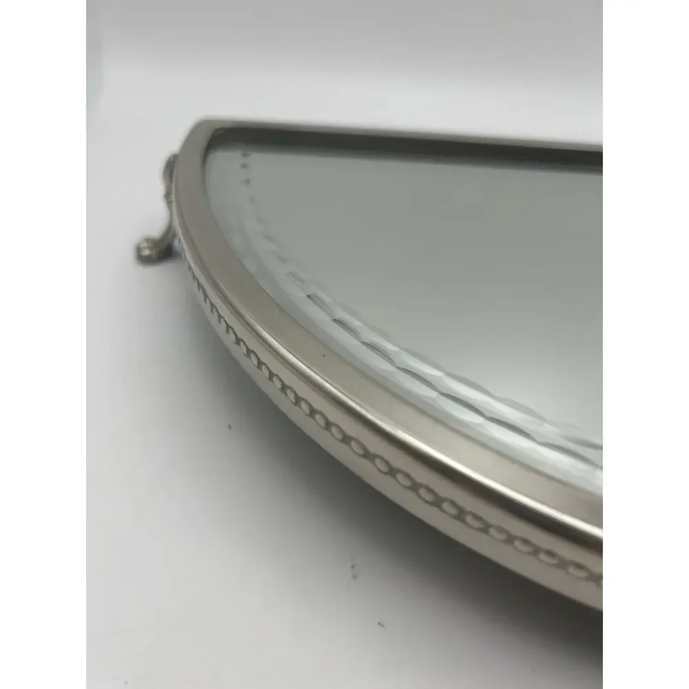 Vintage Silver Plated And Etched Plateau Mirror. Early 20th Century.